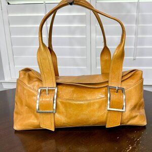 Kenneth Cole Tan Leather Satchel Shoulder Bag Buckle Detail